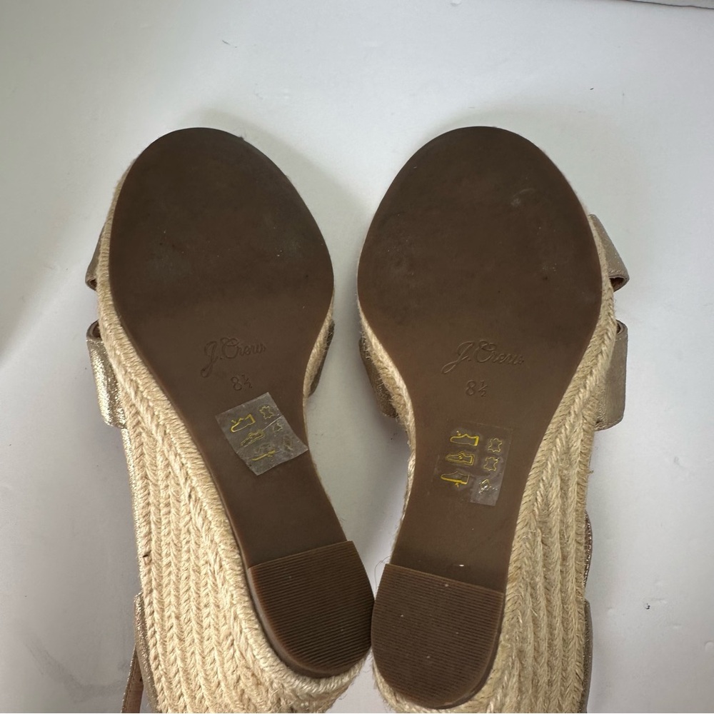 J. Crew Women’s Metallic Gold Wedge Espadrille Sandals with Ankle Strap-Size 8.5 - Picture 5 of 14